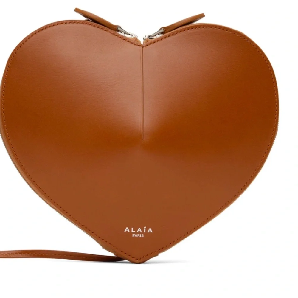 Alaia Paris Cognac Brown Leather Heart Crossbody Bag